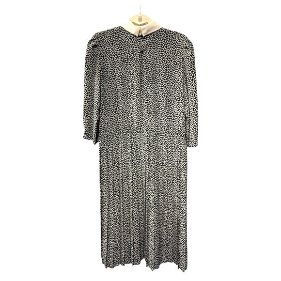 Vintage L Silky Secretary Midi Dress Pleated Puff Shoulder Sezane Collar Chain - Picture 6 of 16